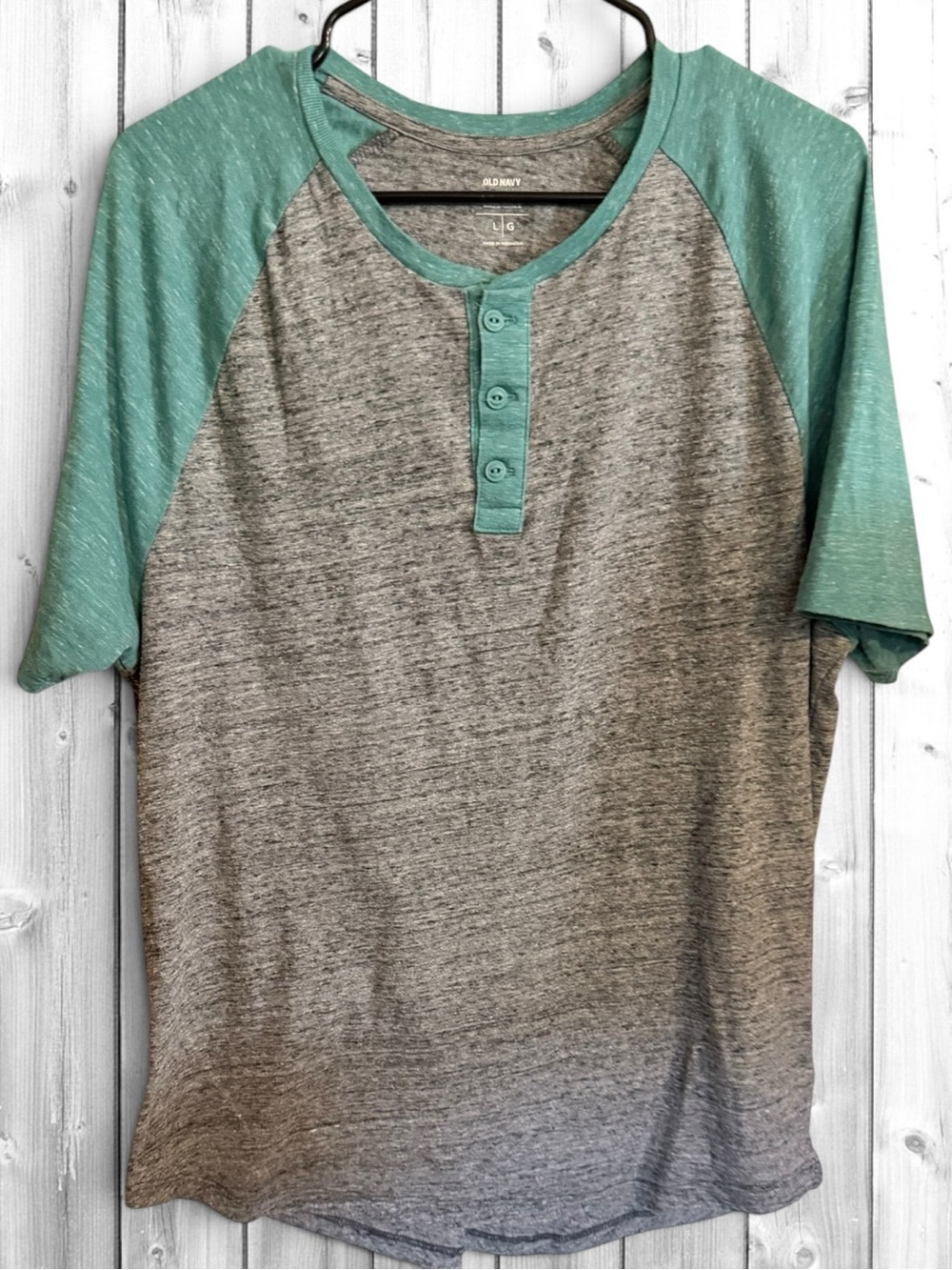 Old Navy Heather Gray Henley with Seafoam Raglan Sleeves